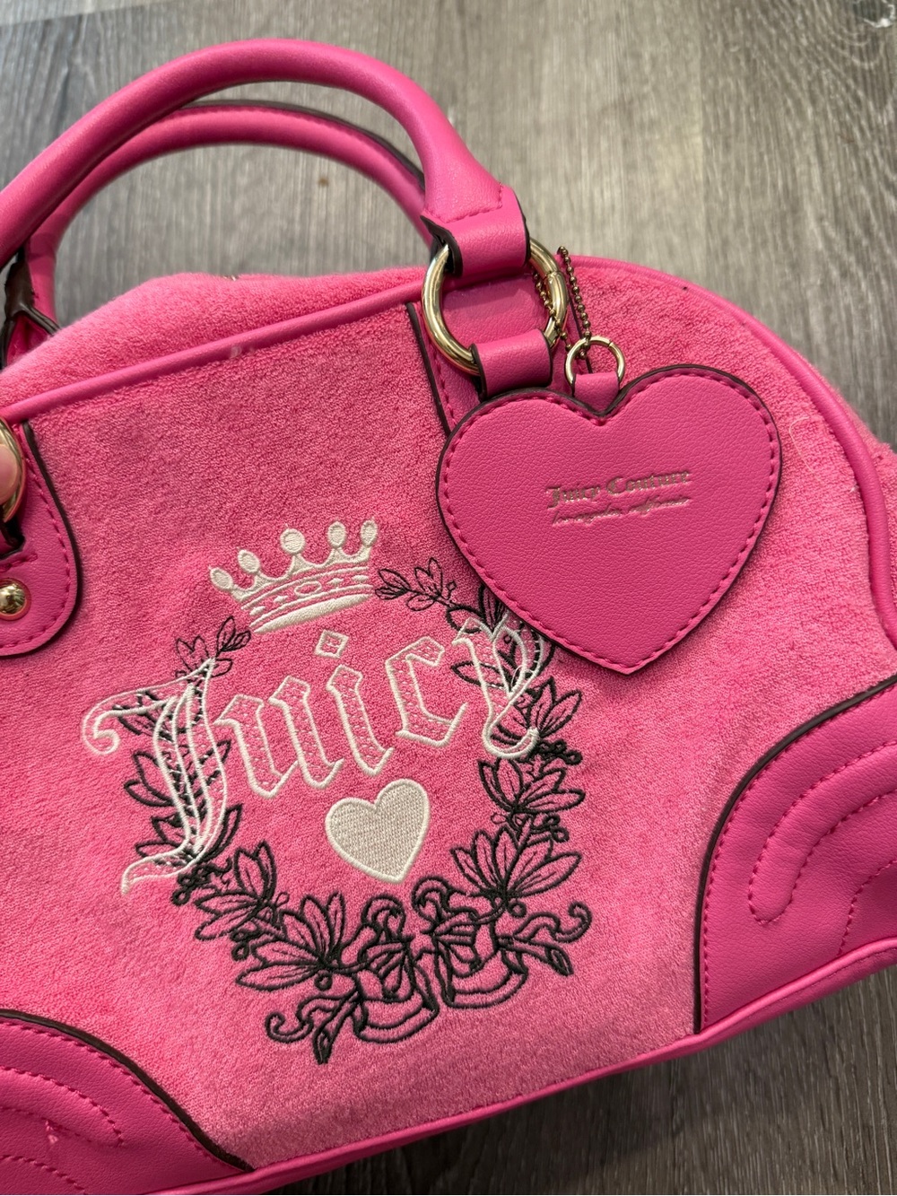 EUC Vintage Juicy Couture Hot Pink Heart Charm Satchel - Picture 3 of 9